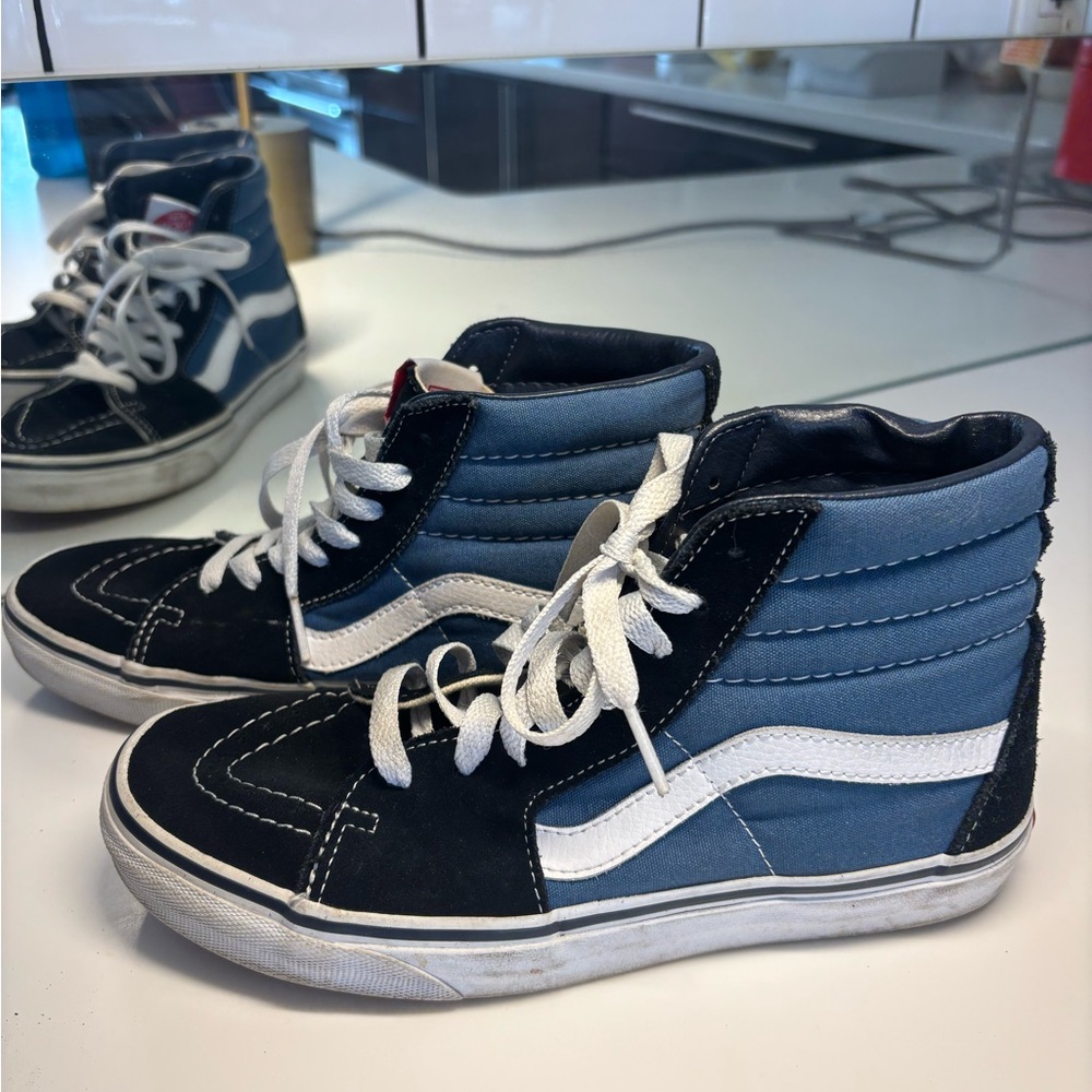 Vans Blue and White High-Top Sneakers